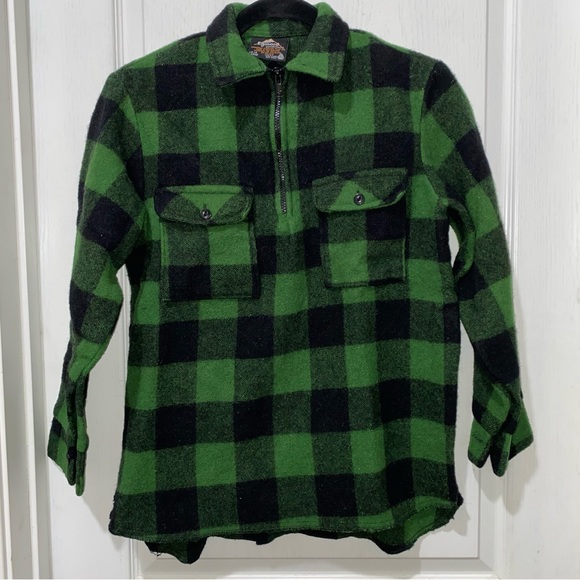 Egmont Ranger Wool Bush shirt 1/2 zip jacket kids 14 16 New Zealand Green plaid - Picture 1 of 7